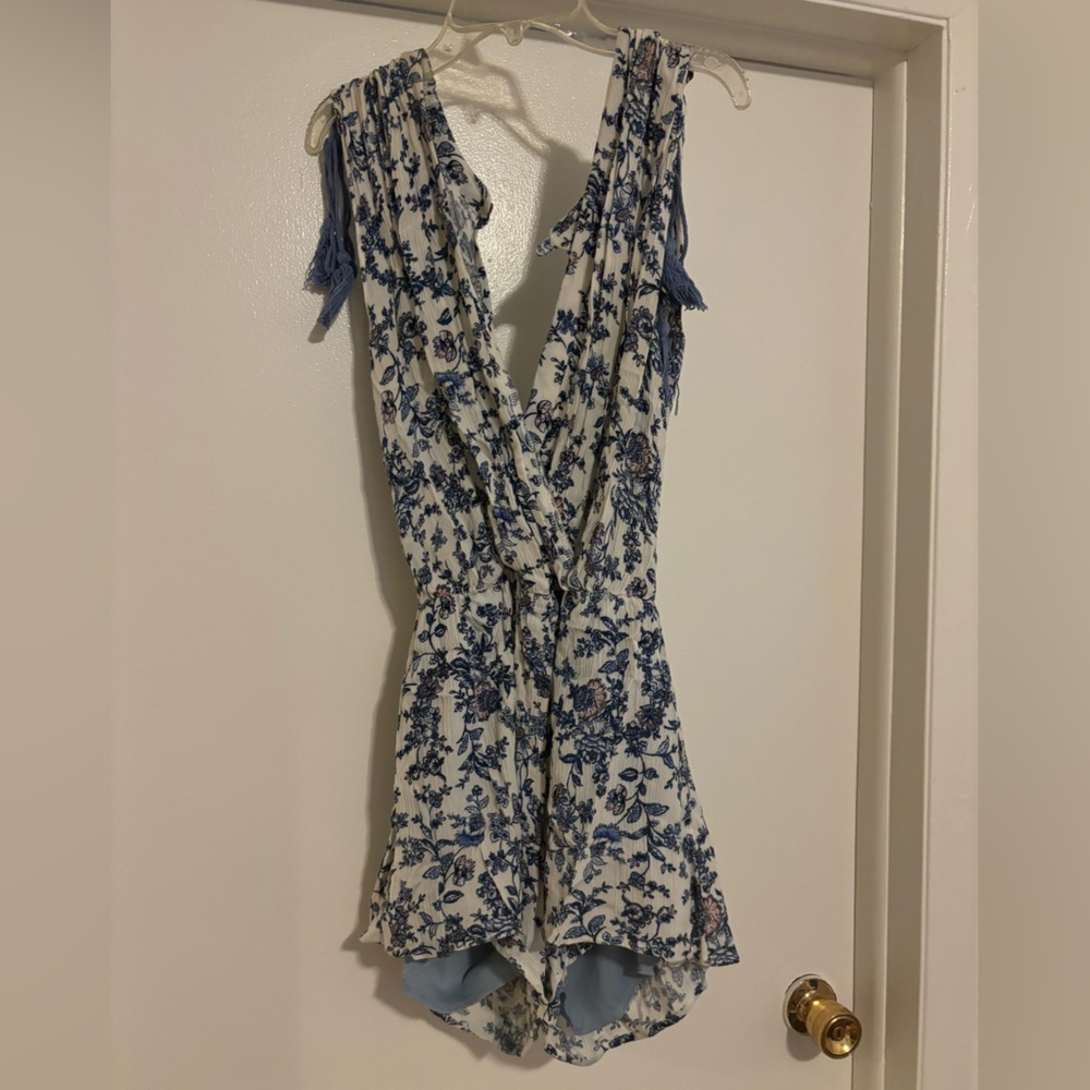 Floral Print Blue and White Romper